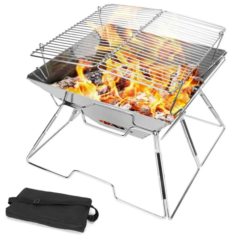 Barbecue portable relevable en acier inoxydable, barbecue pliant, barbecue au charbon de bois, 31x31x21cm