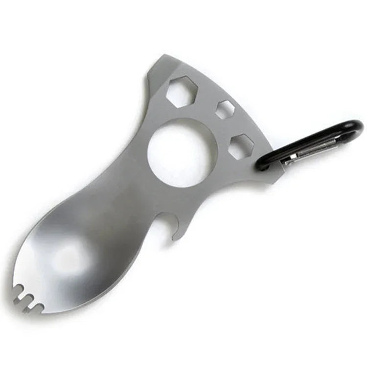 Cuillère multifonctionnelle de camping en plein air, couverts en acier inoxydable, vaisselle portable pour pique-nique, fourchette et cuillère, gris clair, noir