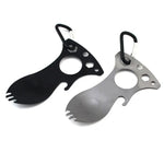 Cuillère multifonctionnelle de camping en plein air, couverts en acier inoxydable, vaisselle portable pour pique-nique, fourchette et cuillère, gris clair, noir