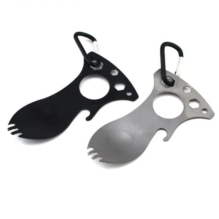 Cuillère multifonctionnelle de camping en plein air, couverts en acier inoxydable, vaisselle portable pour pique-nique, fourchette et cuillère, gris clair, noir