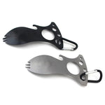 Cuillère multifonctionnelle de camping en plein air, couverts en acier inoxydable, vaisselle portable pour pique-nique, fourchette et cuillère, gris clair, noir