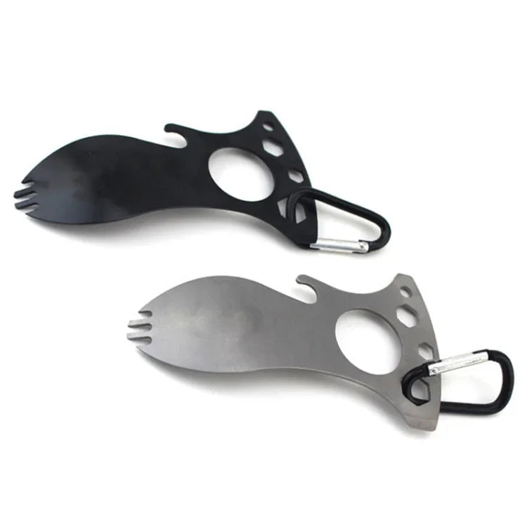 Cuillère multifonctionnelle de camping en plein air, couverts en acier inoxydable, vaisselle portable pour pique-nique, fourchette et cuillère, gris clair, noir