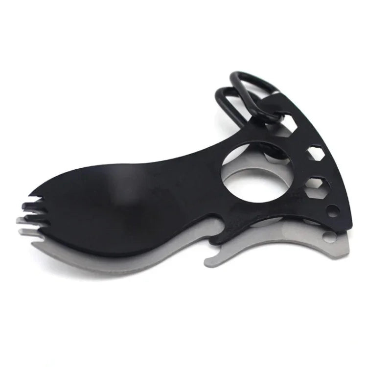 Cuillère multifonctionnelle de camping en plein air, couverts en acier inoxydable, vaisselle portable pour pique-nique, fourchette et cuillère, gris clair, noir