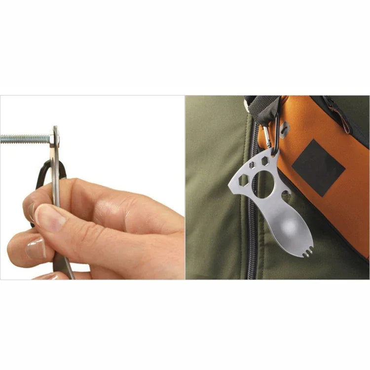 Cuillère multifonctionnelle de camping en plein air, couverts en acier inoxydable, vaisselle portable pour pique-nique, fourchette et cuillère, gris clair, noir