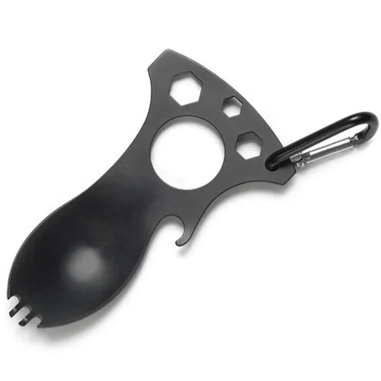 Cuillère multifonctionnelle de camping en plein air, couverts en acier inoxydable, vaisselle portable pour pique-nique, fourchette et cuillère, gris clair, noir