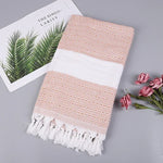 Serviette de Bain en Coton Rayée avec Franges Fine pour Voyage Camping Bain Sauna Plage Gym Piscine, Absorbante et Facile d'Entretien