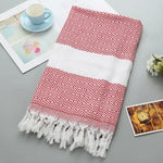 Serviette de Bain en Coton Rayée avec Franges Fine pour Voyage Camping Bain Sauna Plage Gym Piscine, Absorbante et Facile d'Entretien