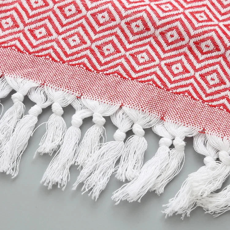 Serviette de Bain en Coton Rayée avec Franges Fine pour Voyage Camping Bain Sauna Plage Gym Piscine, Absorbante et Facile d'Entretien