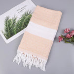 Serviette de Bain en Coton Rayée avec Franges Fine pour Voyage Camping Bain Sauna Plage Gym Piscine, Absorbante et Facile d'Entretien