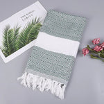 Serviette de Bain en Coton Rayée avec Franges Fine pour Voyage Camping Bain Sauna Plage Gym Piscine, Absorbante et Facile d'Entretien