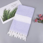 Serviette de Bain en Coton Rayée avec Franges Fine pour Voyage Camping Bain Sauna Plage Gym Piscine, Absorbante et Facile d'Entretien