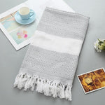 Serviette de Bain en Coton Rayée avec Franges Fine pour Voyage Camping Bain Sauna Plage Gym Piscine, Absorbante et Facile d'Entretien