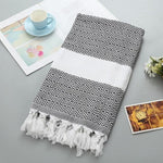 Serviette de Bain en Coton Rayée avec Franges Fine pour Voyage Camping Bain Sauna Plage Gym Piscine, Absorbante et Facile d'Entretien