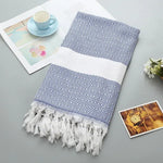 Serviette de Bain en Coton Rayée avec Franges Fine pour Voyage Camping Bain Sauna Plage Gym Piscine, Absorbante et Facile d'Entretien