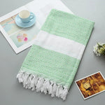 Serviette de Bain en Coton Rayée avec Franges Fine pour Voyage Camping Bain Sauna Plage Gym Piscine, Absorbante et Facile d'Entretien