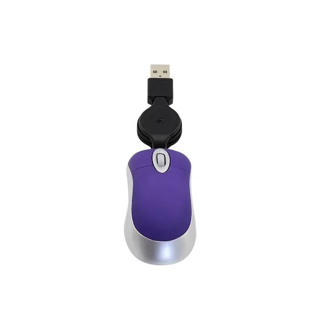 Mini souris d'ordinateur, câble USB rétractable, optique, ergonomique, 1600 DPI, petite souris portable pour ordinateur portable