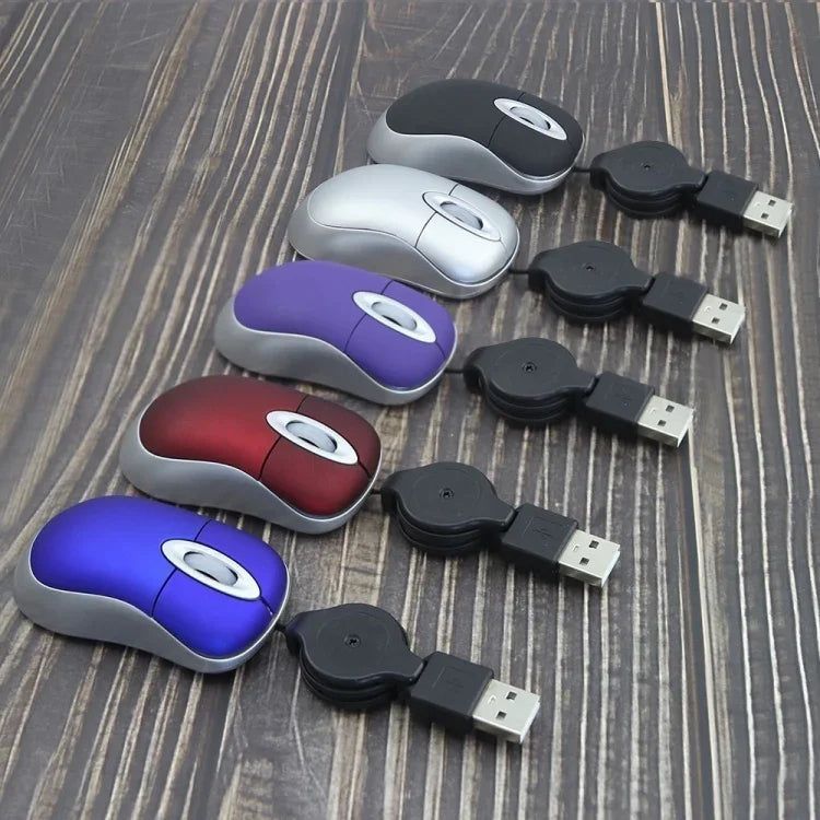 Mini souris d'ordinateur, câble USB rétractable, optique, ergonomique, 1600 DPI, petite souris portable pour ordinateur portable