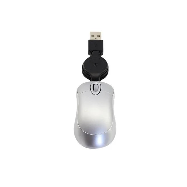 Mini souris d'ordinateur, câble USB rétractable, optique, ergonomique, 1600 DPI, petite souris portable pour ordinateur portable