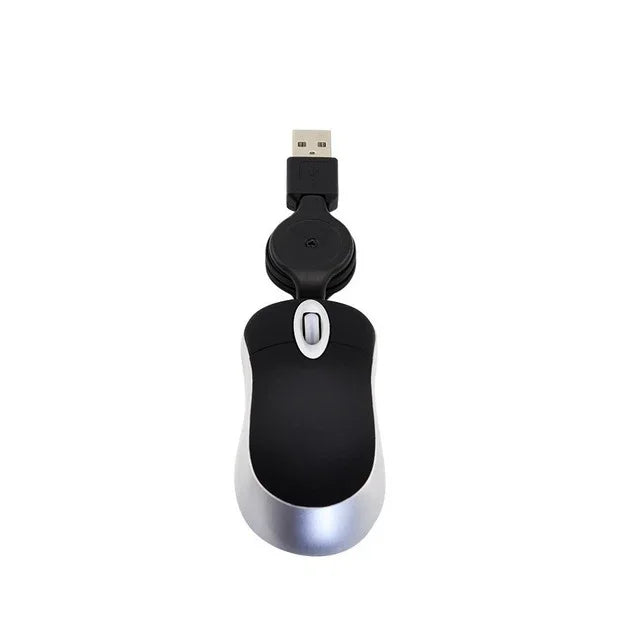 Mini souris d'ordinateur, câble USB rétractable, optique, ergonomique, 1600 DPI, petite souris portable pour ordinateur portable