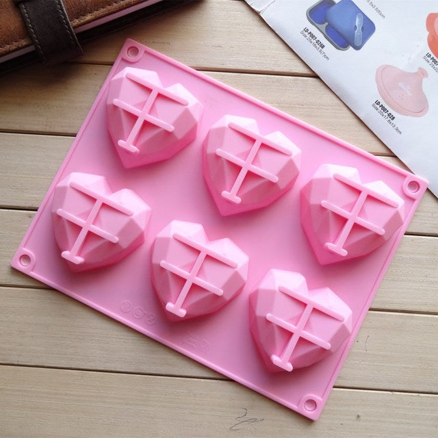 Moule en silicone en forme de cœur 6 en 1 pour la cuisson de gâteaux mousse, moules en silicone DIY, 6 en 1 en forme de cœur