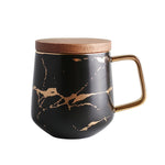 Tasse à café en céramique Marble Matte Gold Series avec couvercle ou plateau en bois