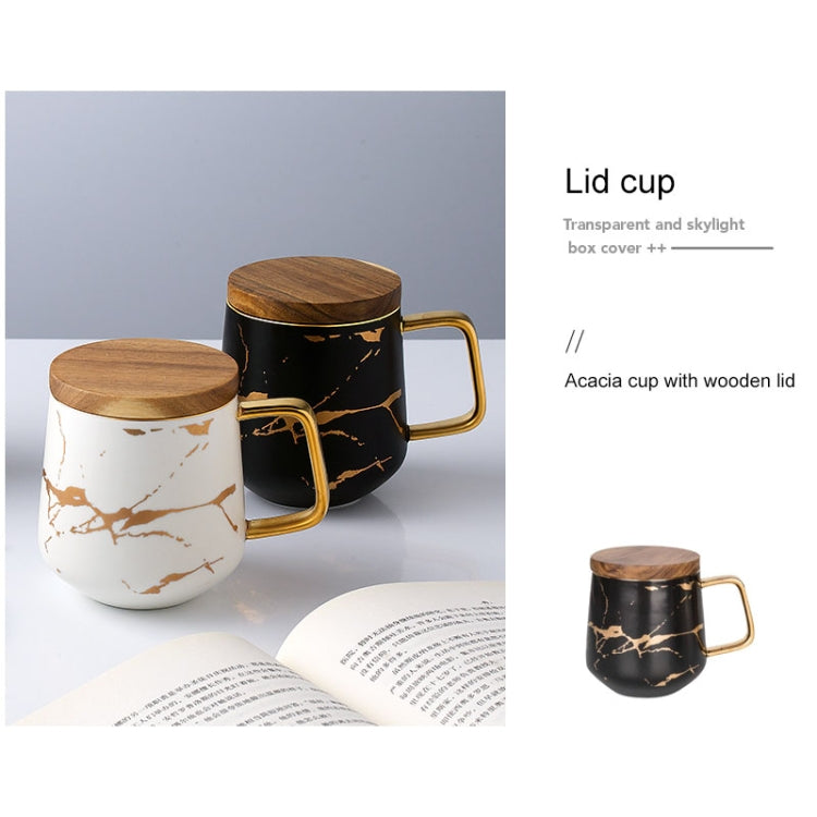 Tasse à café en céramique Marble Matte Gold Series avec couvercle ou plateau en bois