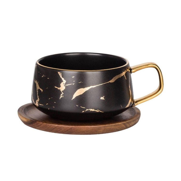 Tasse à café en céramique Marble Matte Gold Series avec couvercle ou plateau en bois