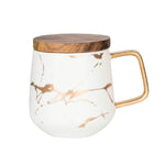 Tasse à café en céramique Marble Matte Gold Series avec couvercle ou plateau en bois