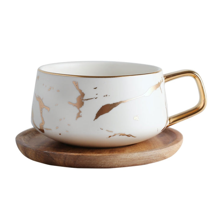 Tasse à café en céramique Marble Matte Gold Series avec couvercle ou plateau en bois