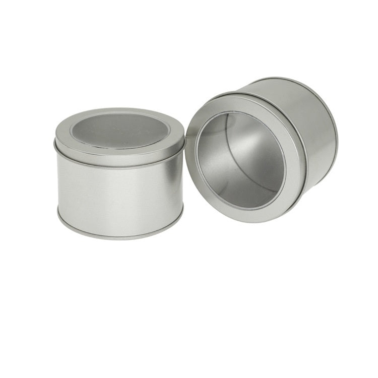 Boîte en Fer Blanc Couvercle Supérieur Rond Profond avec Fenêtre Transparente pour Alimentation, Thé, Gâteau (9cm x 9cm x 6cm)
