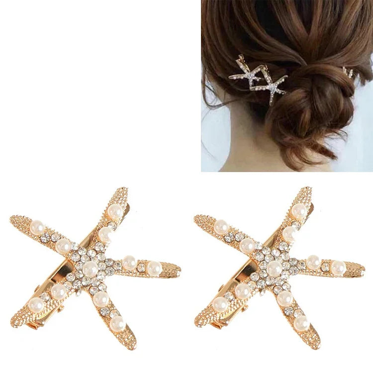 Épingle à cheveux étoile de mer en perles et strass tendance pour femmes, accessoire de coiffure de mariée