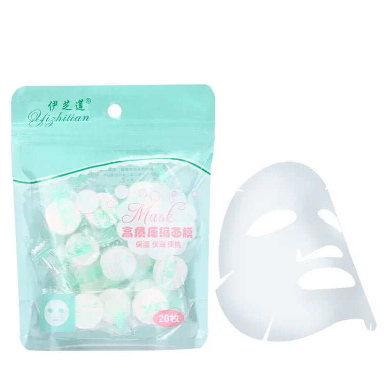 Lot de 20 masques en papier compressé jetables en coton pour le soin de la peau, masque facial en papier pour femmes