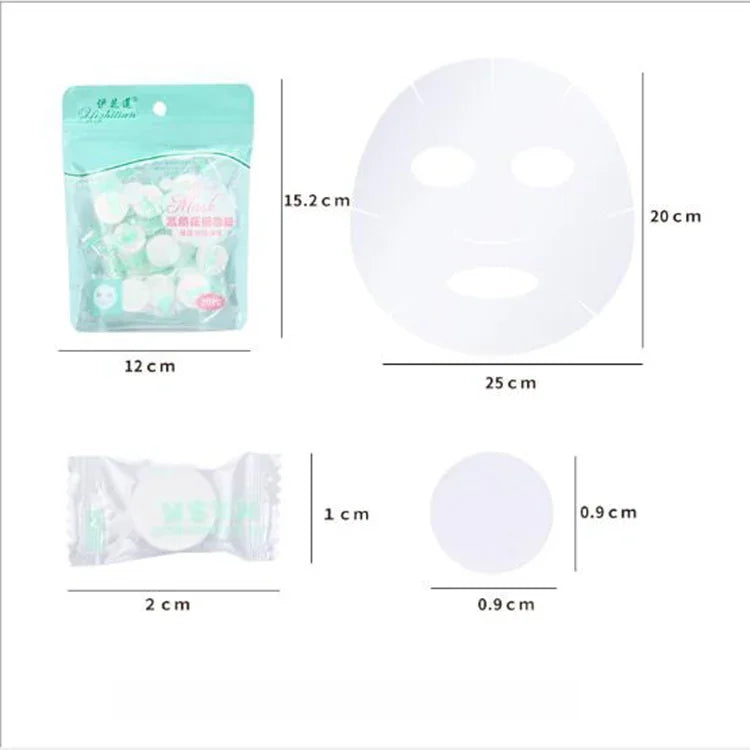 Lot de 20 masques en papier compressé jetables en coton pour le soin de la peau, masque facial en papier pour femmes