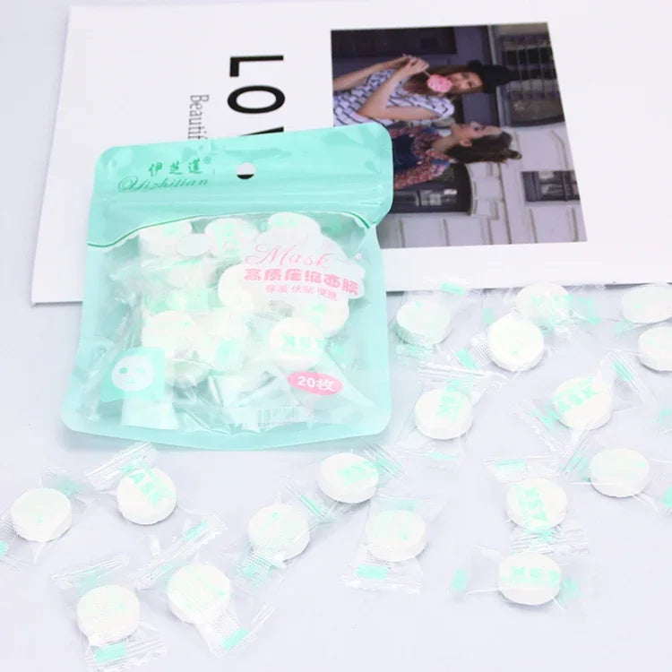 Lot de 20 masques en papier compressé jetables en coton pour le soin de la peau, masque facial en papier pour femmes