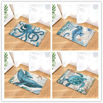 Tapis de sol antidérapant absorbant en flanelle pour toilettes de salle de bain à motif série marine, 46x76cm, 50x80cm
