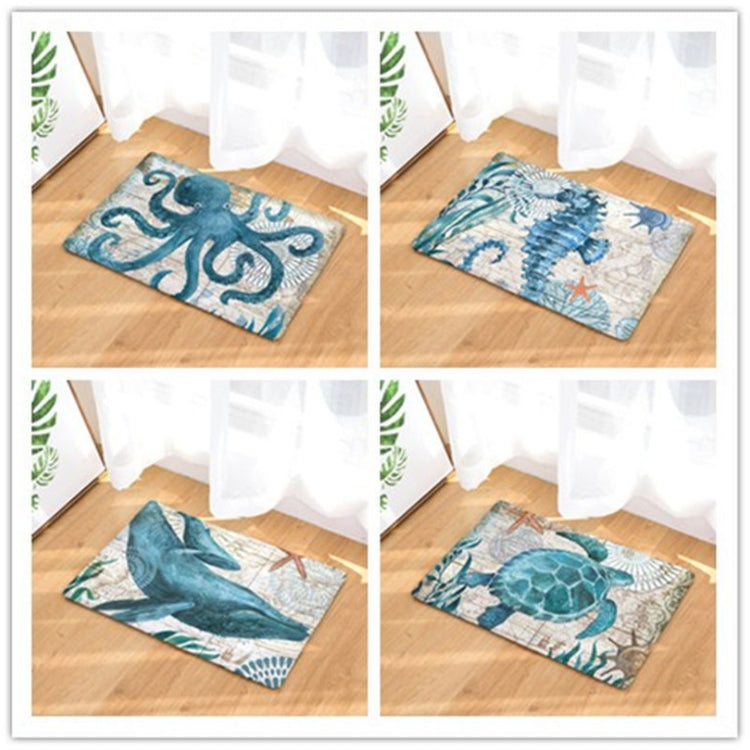Tapis de sol antidérapant absorbant en flanelle pour toilettes de salle de bain à motif série marine, 46x76cm, 50x80cm