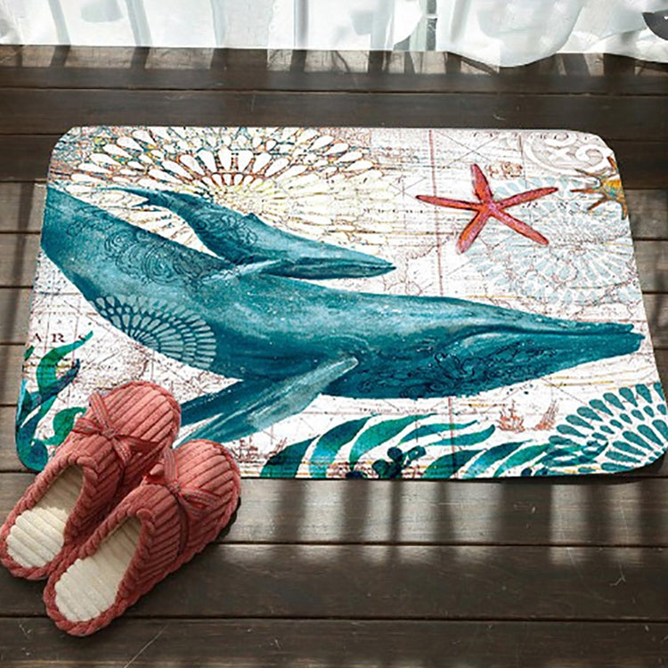 Tapis de sol antidérapant absorbant en flanelle pour toilettes de salle de bain à motif série marine, 46x76cm, 50x80cm