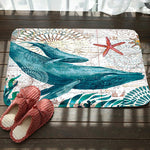 Tapis de sol antidérapant absorbant en flanelle pour toilettes de salle de bain à motif série marine, 46x76cm, 50x80cm