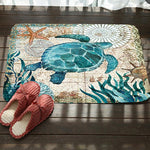 Tapis de sol antidérapant absorbant en flanelle pour toilettes de salle de bain à motif série marine, 46x76cm, 50x80cm