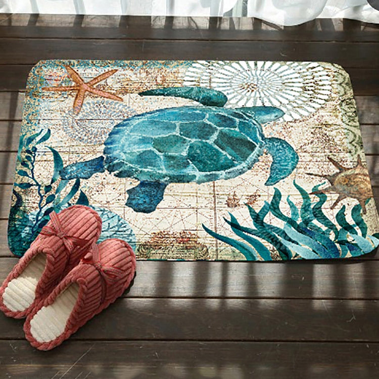 Tapis de sol antidérapant absorbant en flanelle pour toilettes de salle de bain à motif série marine, 46x76cm, 50x80cm