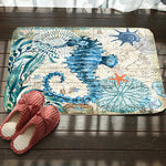 Tapis de sol antidérapant absorbant en flanelle pour toilettes de salle de bain à motif série marine, 46x76cm, 50x80cm