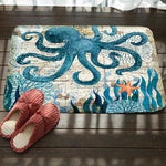 Tapis de sol antidérapant absorbant en flanelle pour toilettes de salle de bain à motif série marine, 46x76cm, 50x80cm