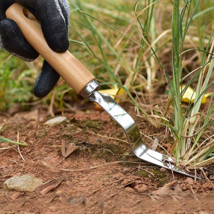 Arrache-mauvaises herbes en acier inoxydable épais avec manche en bois, arrache-racines avec manche en bois