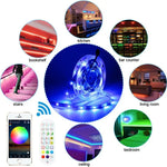 Kit Bluetooth bande lumineuse intelligente à contrôle sonore, non étanche, 5050 RGB bande LED d'ambiance colorée avec télécommande 24 touches, 5M 150 LED, 5M 300 LED, 10M 300 LED, 10M 600 LED, 15M 450 LED, 15M 270 LED, 20M 360 LED, 30M 540 LED