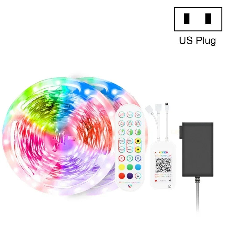 Kit Bluetooth bande lumineuse intelligente à contrôle sonore, non étanche, 5050 RGB bande LED d'ambiance colorée avec télécommande 24 touches, 5M 150 LED, 5M 300 LED, 10M 300 LED, 10M 600 LED, 15M 450 LED, 15M 270 LED, 20M 360 LED, 30M 540 LED