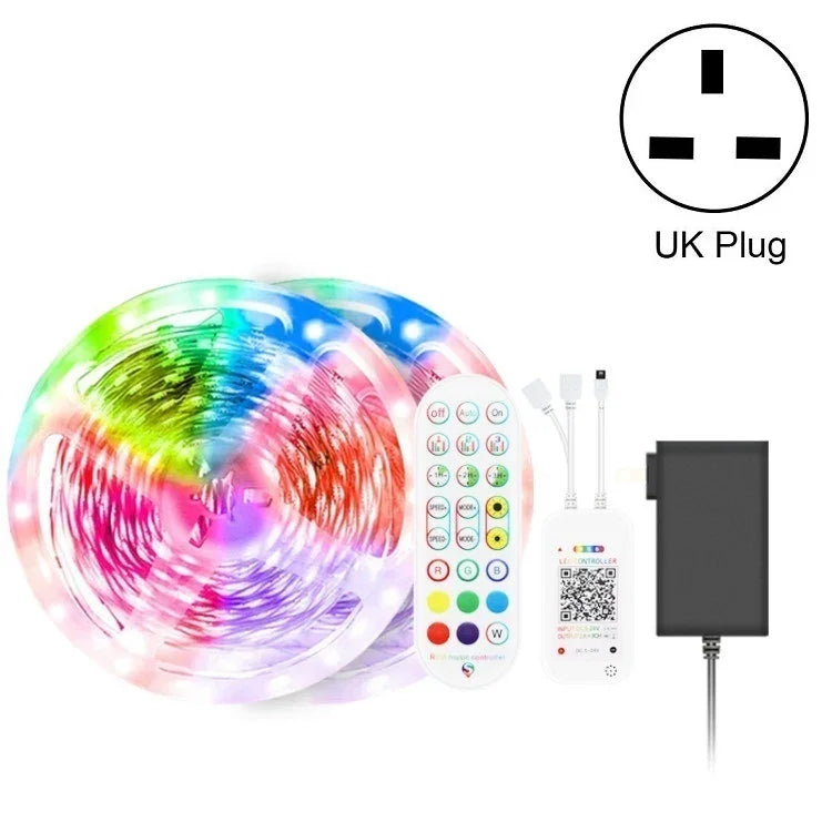 Kit Bluetooth bande lumineuse intelligente à contrôle sonore, non étanche, 5050 RGB bande LED d'ambiance colorée avec télécommande 24 touches, 5M 150 LED, 5M 300 LED, 10M 300 LED, 10M 600 LED, 15M 450 LED, 15M 270 LED, 20M 360 LED, 30M 540 LED
