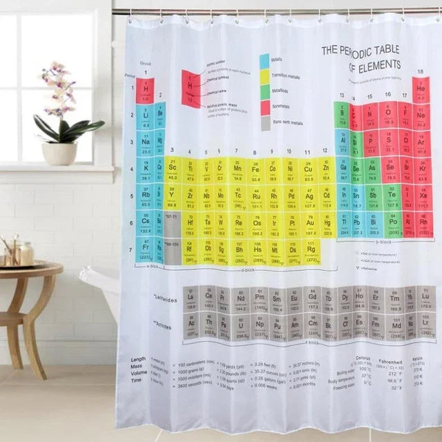 Rideau de Douche Imperméable avec Impression de Tableau Périodique en Polyester, Rideau de Douche, Taille : 180x180cm