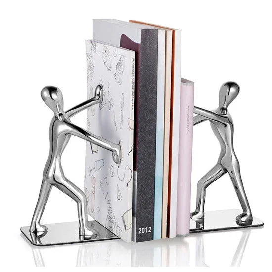 Petite décoration créative de personne debout, plaque de poussée de livre en métal pour bureau et étagère, plaque de poussée de livre