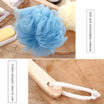 Brosse de douche exfoliante à long manche en maille souple