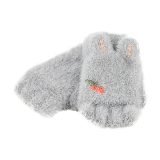Gants Demi-Doigts pour Enfants Tricotés Chauds et Coupe-Vent en Velours sans Doigts